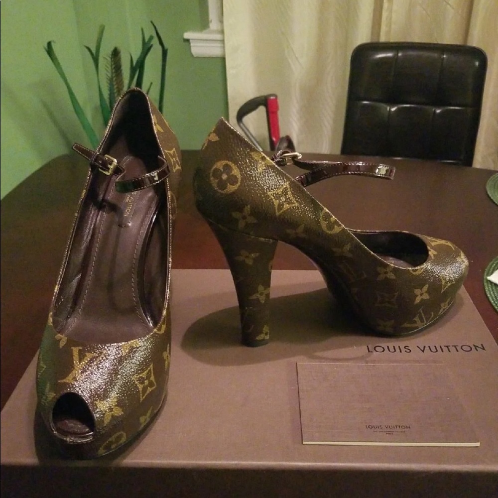 Monogram Canvas vanity peep toe platform